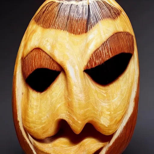 Image similar to a [ gourd ] carved shaped to look like ( amber heard face ) hybrid intercross