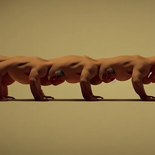 Image similar to Boris Johnson in Human Centipede movie, realistic artstyle, wide shot, dramatic lighting, octane render, hyperrealistic, high quality, highly detailed, HD, beautiful, cinematic, 8k, unreal engine, facial accuracy, symmetrical