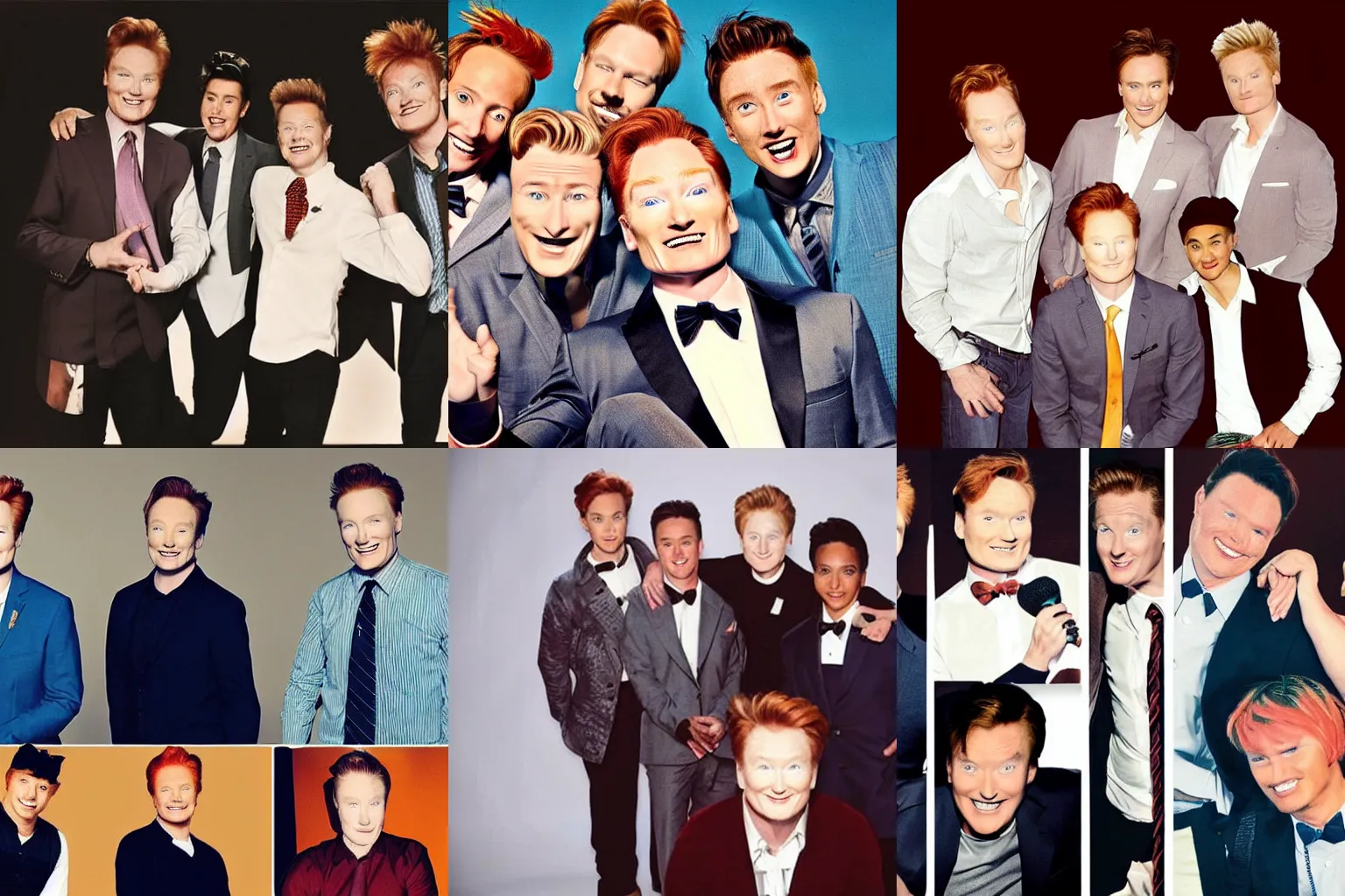 Prompt: conan o ’ brien in a boy band, 9 0 ’ s style, 9 0 ’ s attire, photo quality,