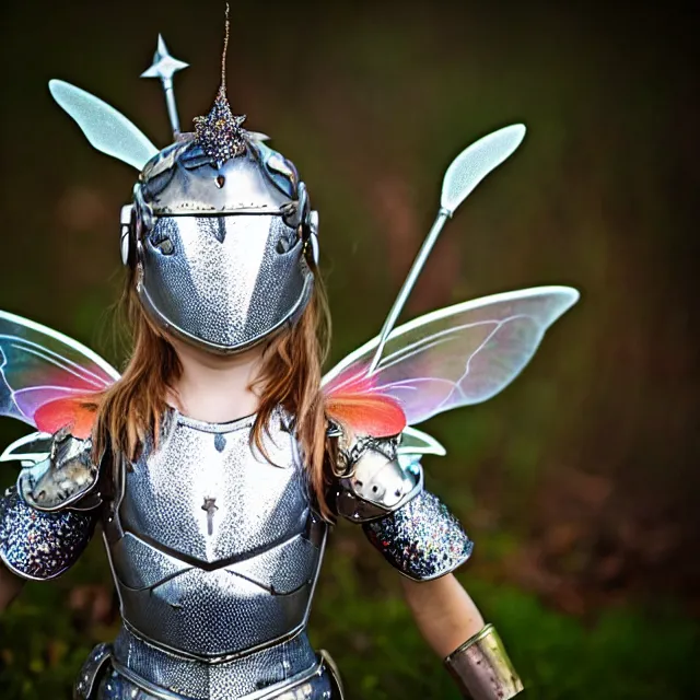 Prompt: photo of a fairy with sparkling armour, award - winning photo