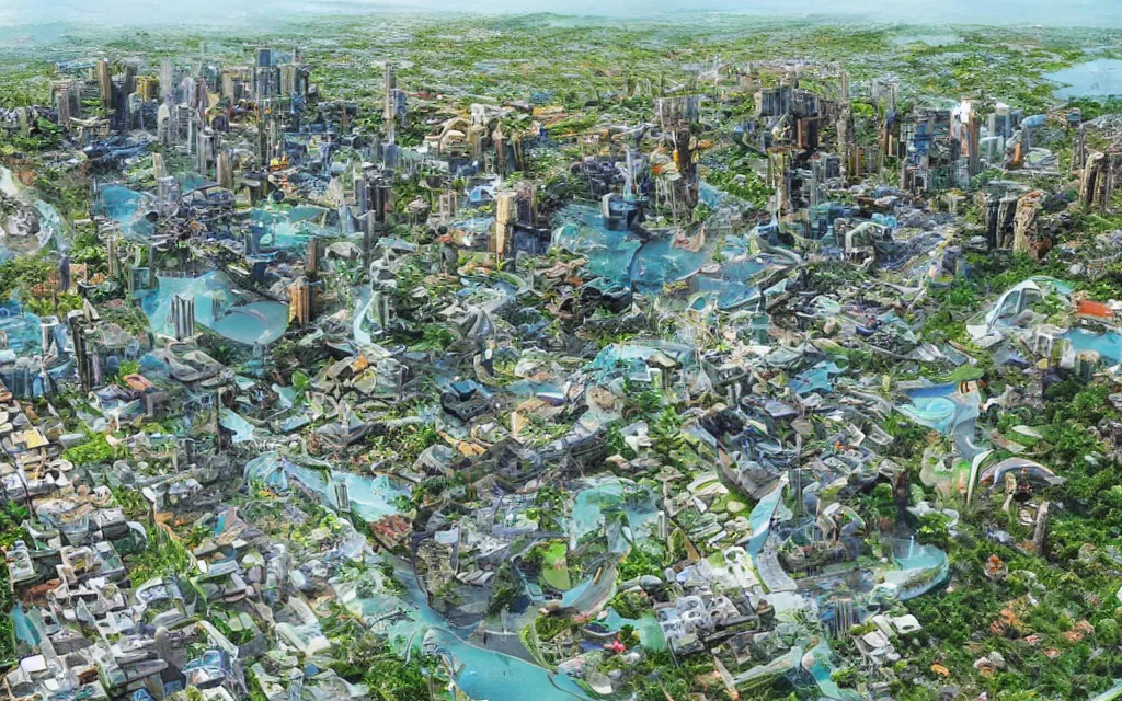 Prompt: future city of denpasar bali in the year 2 1 0 0, perfect faces.