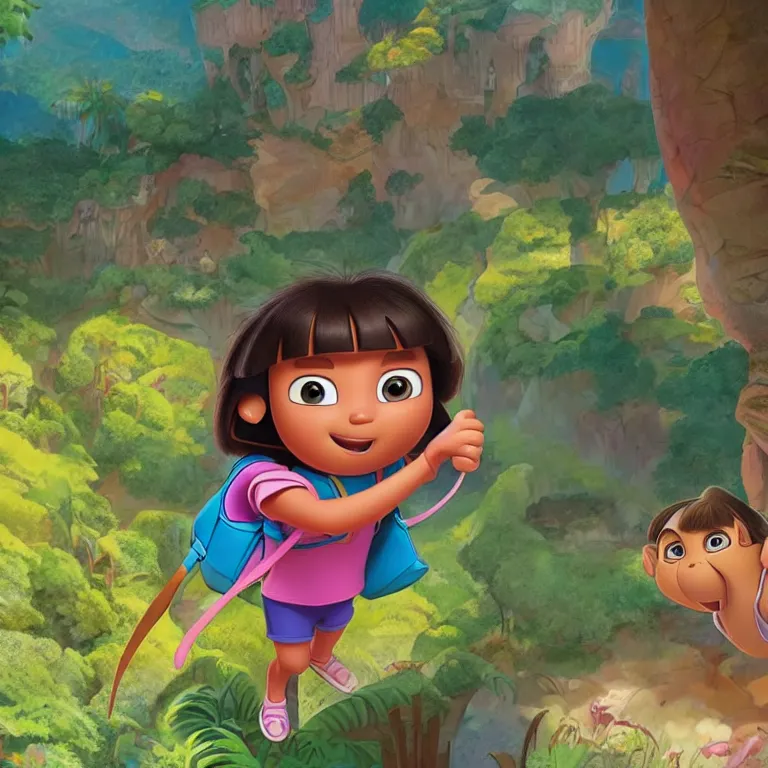 Image similar to Dora the Explorer 3D by Disney Concept Artists, blunt borders, rule of thirds