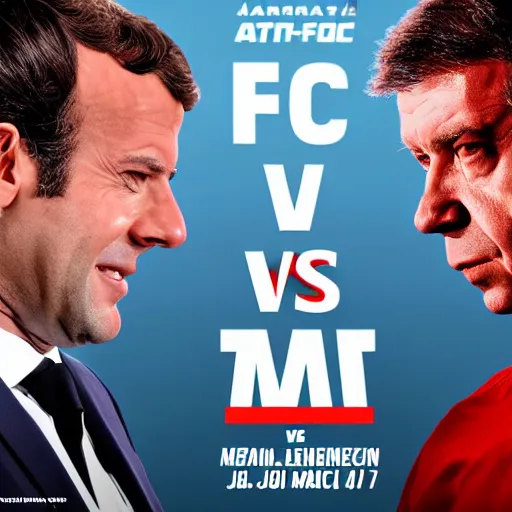 Image similar to emmanuel macron vs jean luc melenchon mma fight poster, versus, facing each other, artstationhd, artstationhq, cgsociety, r / art, movie poster