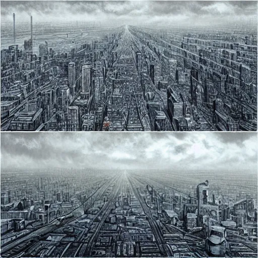 Prompt: “ looking down at a futuristic new york city below, ghostpunk, fog, storm clouds, rain, extremely detailed, by james jean ”