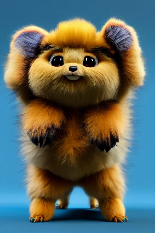 Image similar to high quality 3 d render hyperrealist very cute multicolor stripped fluffy! tarantula cat hybrid highly detailed, vray smooth, in the style of detective pikachu, hannah yata charlie immer, dramatic blue light, low angle, uhd 8 k, sharp focus