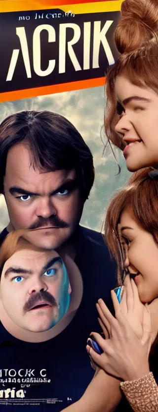 Image similar to movie poster of Jack Black and Ariana Grande staring in a romantic comedy