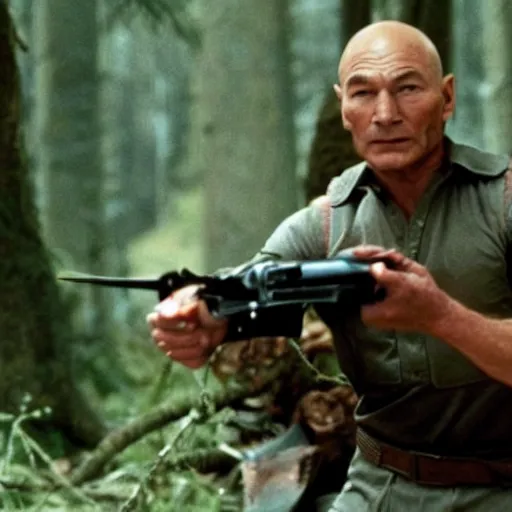 Image similar to a film still of patrick stewart in the movie rambo