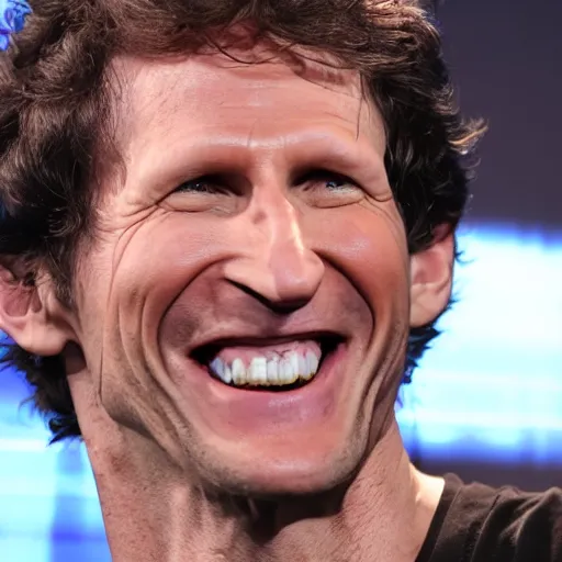 Image similar to A photo of Bethesda Game Studio's Todd Howard manically laughing, 4K UHD, high quality, amazing quality, studio quality, studio lighting