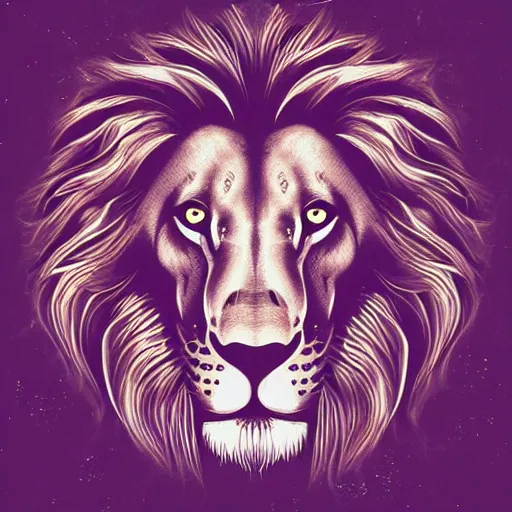 Image similar to album cover lion, illustration, ink, purple