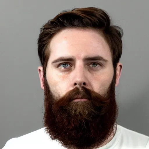 Prompt: a mugshot of a bearded man with brown hair