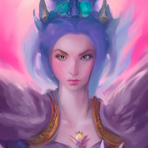 Prompt: a high fantasy portrait of a magical girl celestial, very beautiful, very attractive, trending on artstation, cool colorscheme, unreal engine, painted by artgem