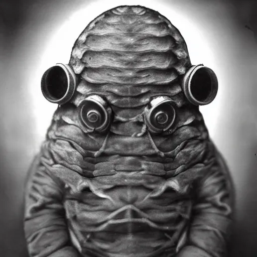 Prompt: tardigrade!!! daguerreotype portrait photograph. inspired by gerard grom and ansel adams and zdzislaw beksinski. highly detailed. old timey.