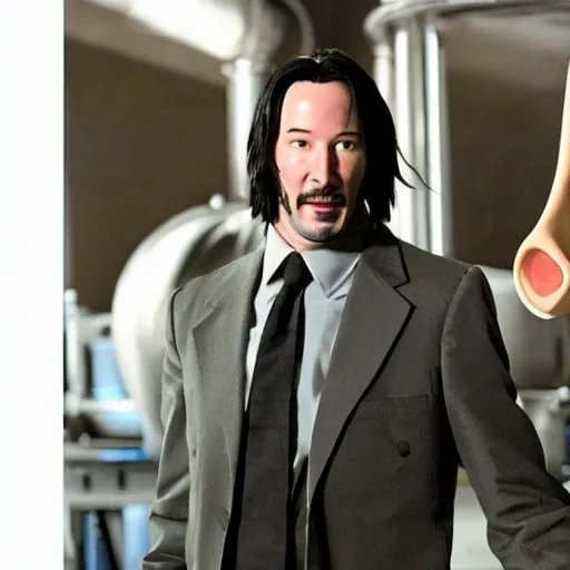 Prompt: photo of keanu reeves in wallace and gromit