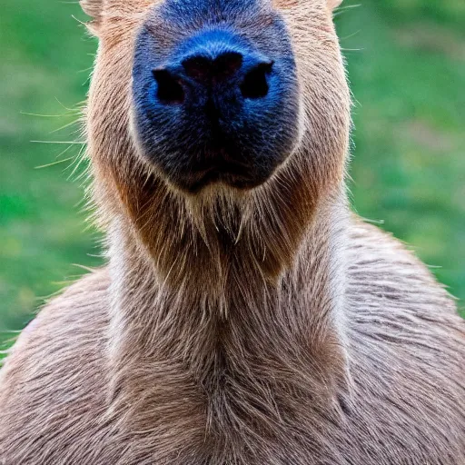 Image similar to a high detail photo of an antropomorphic capybara wearing a suit, subject= duck, subject detail: wearing a suit, photorealism