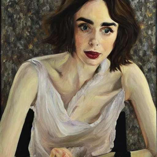 Image similar to of lilly collins painted by lucien freud