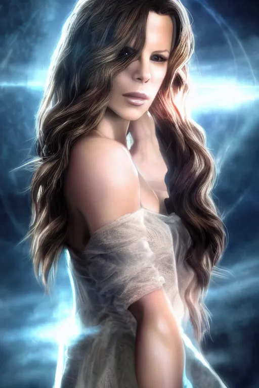 Prompt: kate beckinsdale radiating a glowing aura global illumination ray tracing hdr fanart arstation by ian pesty and katarzyna da „ bek - chmiel