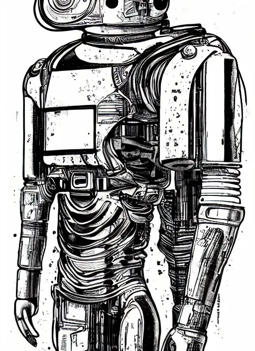 Image similar to cover art depicting an android by joseph michael lisner, masterpiece ink illustration,