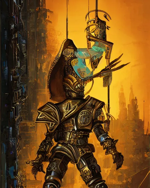 Prompt: a cyberpunk spanish conquistador wearing ornate armor in battle, art by nicola saviori, symmetric, handsome, golden ratio, jungle