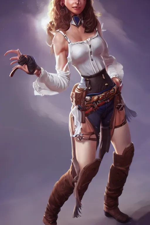 Image similar to full body, female cowgirl, perfect face, white blouse, 8 k, magic the gathering, desert, d & d, artstation, high detail, smooth, muscular