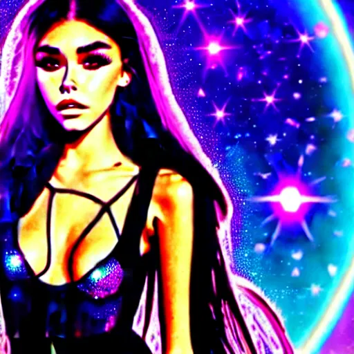 Image similar to madison beer a an intergalactic popstar dancing on a planet, render, blender render, unity render, 4 k wallpaper, art station trending, artstation 4 k coherent, coherent, 4 k, detailed, hyperdetailed, artifact - free, completely coherent, sharp, madison beer