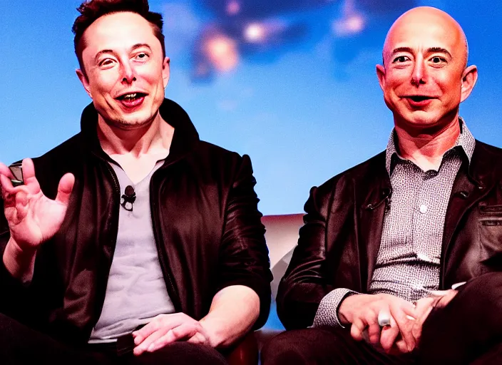 Image similar to film still of elon musk and jeff bezos falling in love in sleepless in seatle, 4 k