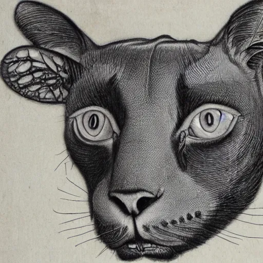 Image similar to siamese cat cow hybrid, anatomical drawings, hp lovecraft, old paper manuscript, fineline detail, cinematic quality, high octane