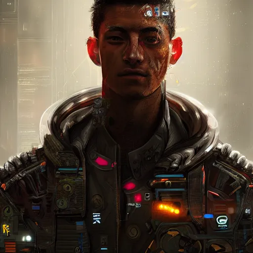 Image similar to portrait of a soldier in an a cyberpunk army, cyberpunk setting, futuristic, highly detailed, intricate lighting, digital painting, sharp focus, illustration, trending on artstation.