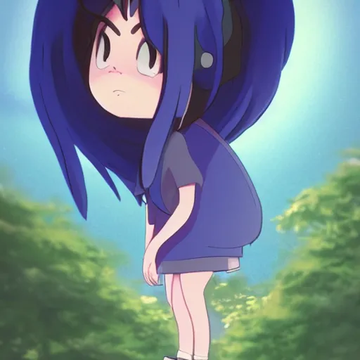 Image similar to a wholesome animation key shot of a girl with a raccoon tail and long dark blue hair, medium shot, studio ghibli, pixar and disney animation, sharp, rendered in unreal engine 5, anime key art by loish, bloom, dramatic lighting