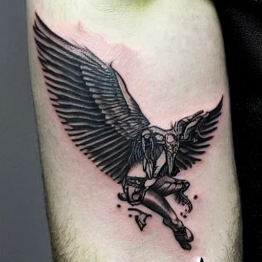 Prompt: a tattoo of the album cover for the black album by the damned