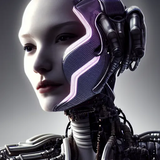 Image similar to Perfectly-Centered Portrait-Photograph of Mechanical Cyberpunk Female Android, upper torso, upper body, intricate, elegant, super highly detailed, professional digital painting, artstation, concept art, smooth, sharp focus, no blur, no dof, extreme illustration, Unreal Engine 5, Photorealism, HD quality, 8k resolution, cinema 4d, 3D, beautiful, cinematic, art by artgerm and greg rutkowski and alphonse mucha and loish and WLOP