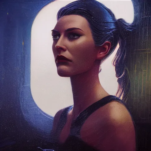 Image similar to detailed face of a woman, clockwork, moment, tectonic sky, skydome, bullet train, dystopian, tech noir, wet reflections, prism, atmospheric, ambient, pj crook, syd mead, livia prima, artgerm, greg rutkowski, nick alm, casey baugh