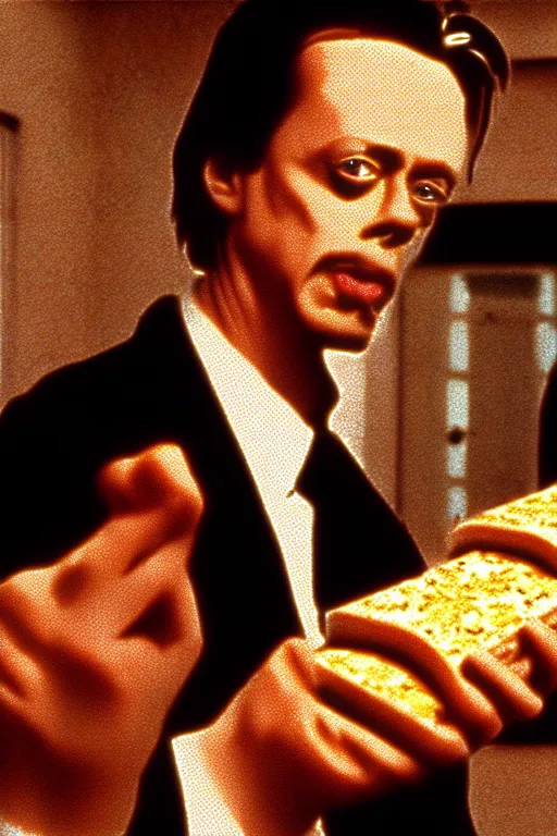 Image similar to film still of steve buscemi made out of bread in reservoir dogs, 4 k