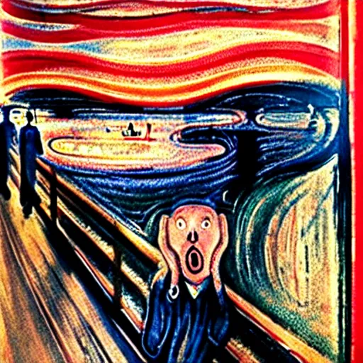 Prompt: edvard munch's painting the scream, but the man is replaced by peppa pig