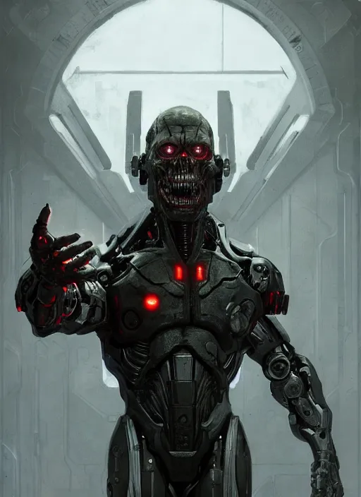 Prompt: mark sinclair as victor stone, full body concept, cyborg, borg, strogg, face of a man, terminator, flesh, quake strogg, doom demon, wolfenstein, monstrous, powerful, symmetry, symmetrical, concept art by ruan jia and greg rutkowski