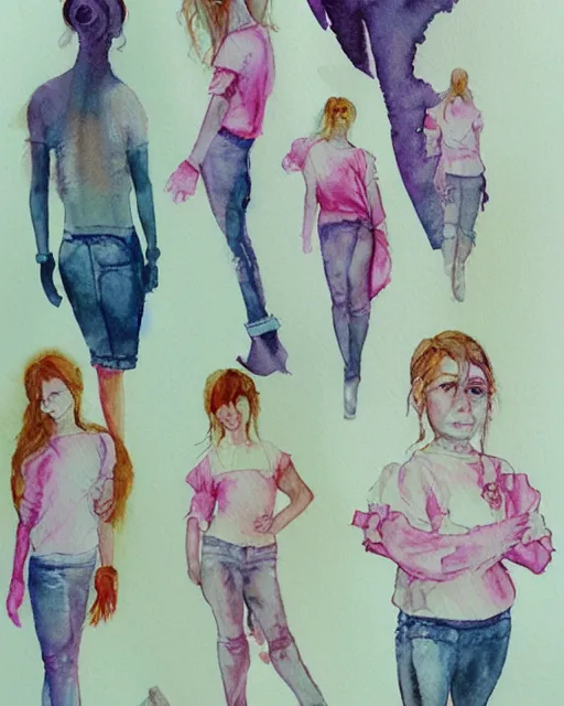 Prompt: cotton girl watercolor sketches by albabg