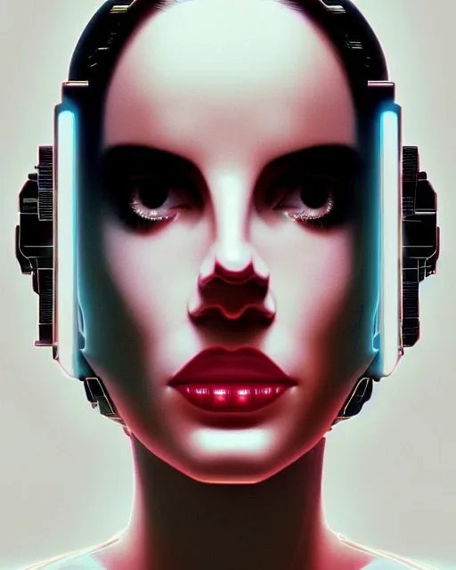 Image similar to portrait of Lana Del Rey as a cyborg. intricate abstract. intricate artwork. by Tooth Wu, wlop, beeple, dan mumford. dune by david lynch, ex machina, octane render, trending on artstation, greg rutkowski very coherent symmetrical artwork. cinematic, hyper realism, high detail, octane render, 8k, iridescent accents