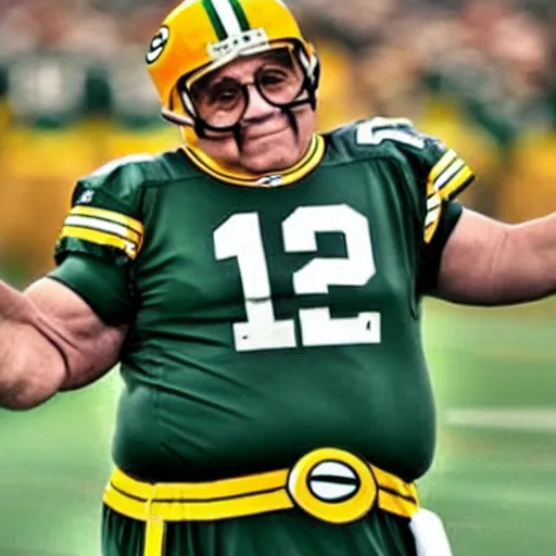 Prompt: danny devito as quarterback of the green bay packers