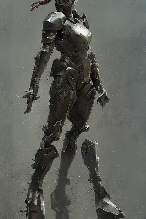 Image similar to full body girl metal armor painting by greg rutkowski