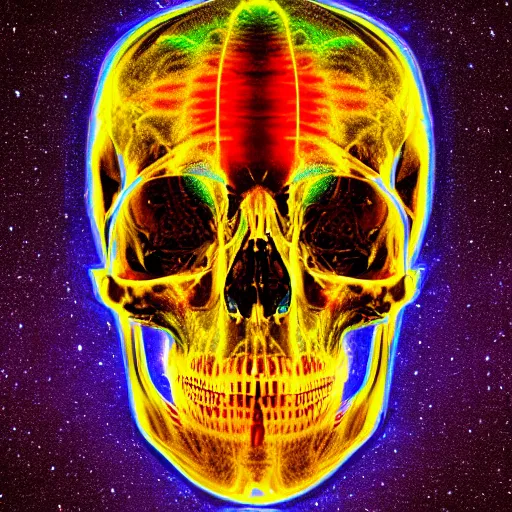 Prompt: human skull holography