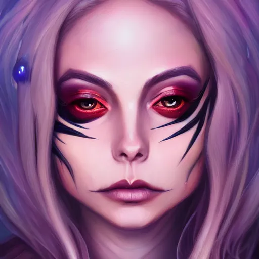 Image similar to a portrait of a beautiful willa holland death metal makeup, art by lois van baarle and loish and ross tran and rossdraws and sam yang and samdoesarts and artgerm, digital art, highly detailed, intricate, sharp focus, trending on artstation hq, deviantart, unreal engine 5, 4 k uhd image