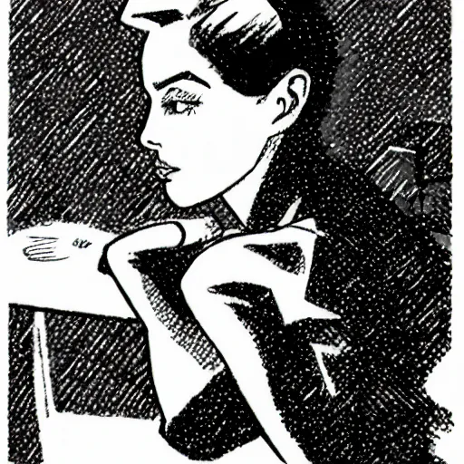 Image similar to a female character drawn by david mazzucchelli, cmyk portrait