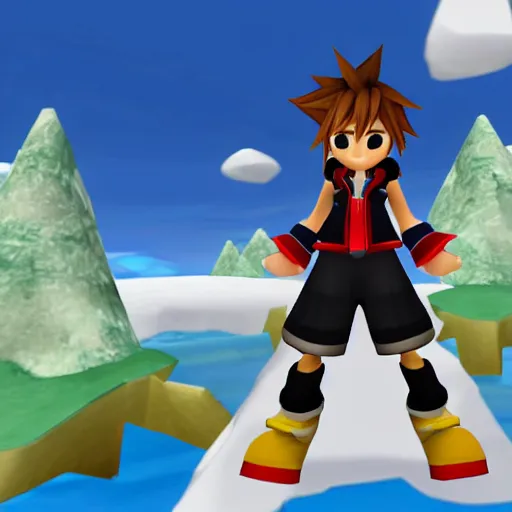 Prompt: sora from kingdom hearts in club penguin, Disney MMO, browser based game from 2007, penguin game