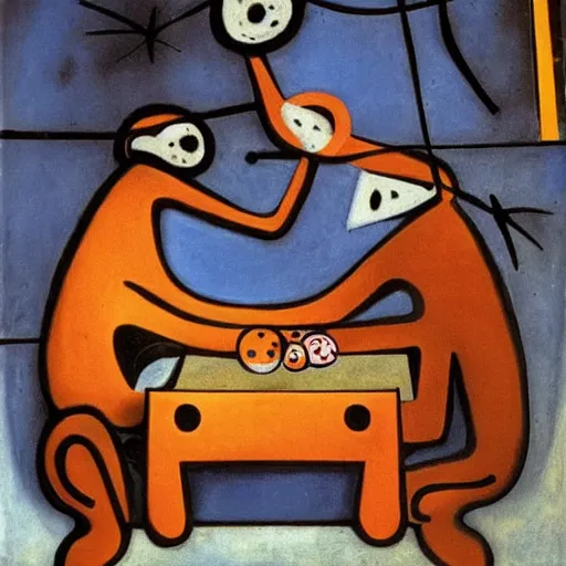 Image similar to by joan miro, by tony northrup in greece insane. a beautiful sculpture of a group of monkeys playing backgammon. the monkeys are seated around a table, with some of them appearing to be deep in concentration while others appear to be playing more casually.