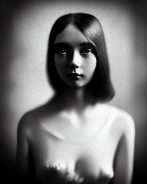 Image similar to tintype black and white dreamy young beautiful female artificial intelligence, metropolis, cinematic, rim light, bokeh, photo - realistic, elegant, high detail, 8 k, masterpiece, photo taken in 1 9 3 0