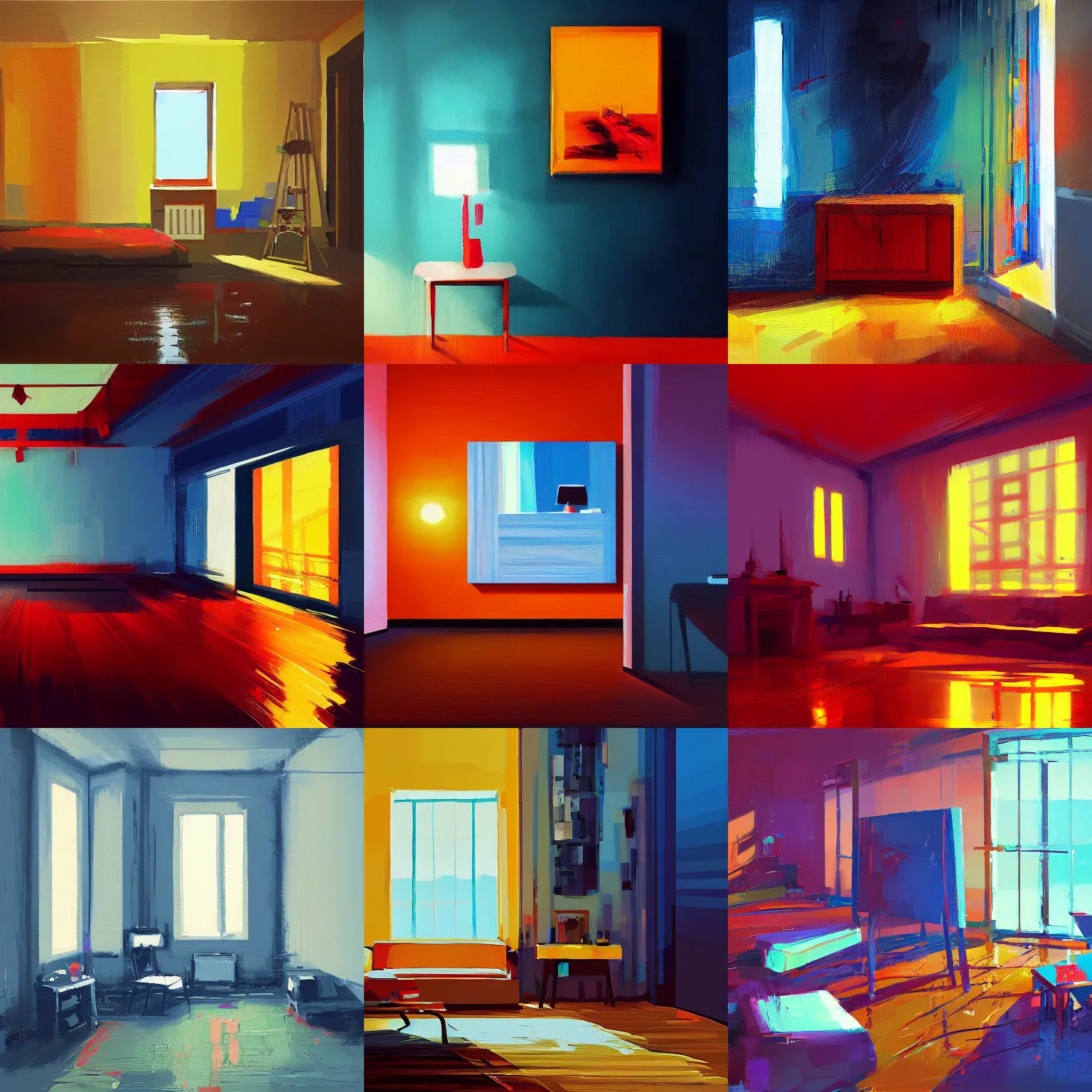 Prompt: painting of a room, broad strokes, concept art, blurry, by alena aenami, trending on artstation