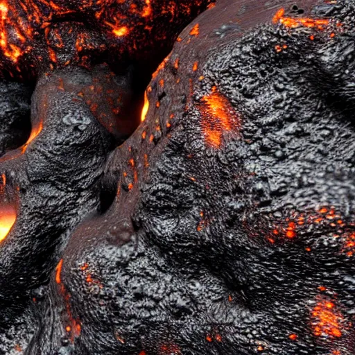 Image similar to close up of the crusty surface of lava, with the lava glowing from underneath, 8k, octane render, ultra realistic, trending on artstation,