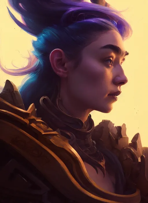 Prompt: side portrait, imogen poots, paladin, fantasy, gloomhaven, luminescent, organic painting, matte painting, bold shapes, hard edges, gaudy colors, octane render, unreal engine, by greg manchess, huang guangjian, greg rutkowski, jesper ejsing, magali villeneuve, jeremy lipkin, artgerm