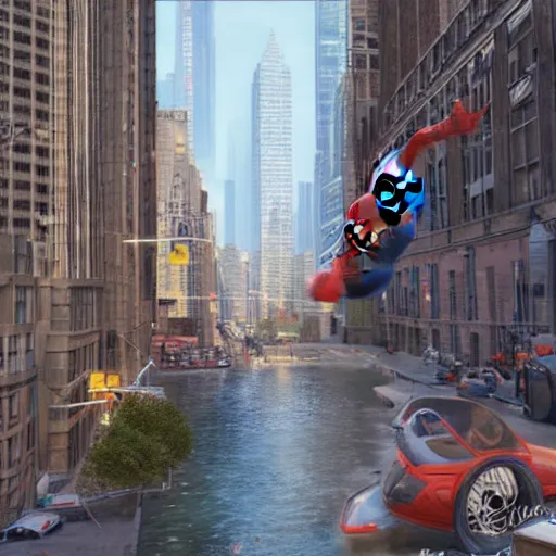 Prompt: A photo of an live-action animated SpiderMan movie, rendered in Unreal Engine, 8K concept art, detailed, cohesive, mixed media, volumetric lighting, ambient occlusion, 8K 3D, shot on Kodak Ektar