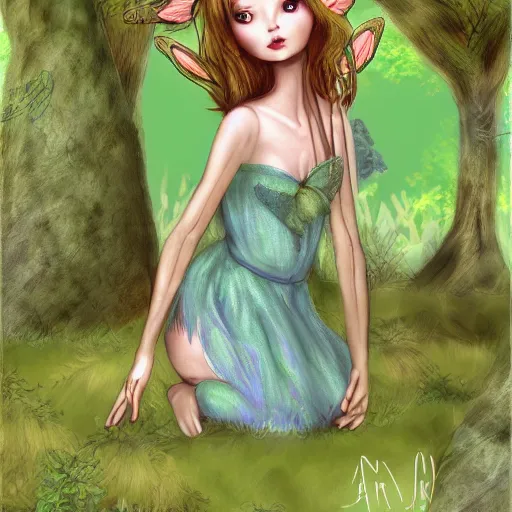 Prompt: A fairy in the forest, digital art