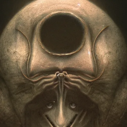 Image similar to a closeup of an alien with a pentagram etched into it's forehead, beksinski, dariusz zawadzki, symmetrical, very coherent symmetrical artwork, cinematic, hyper realism, high detail, octane render, 8 k